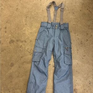 Gray Cargo Snow Pants with Suspenders